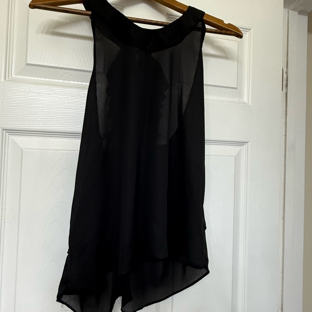 BKE Black Sheer High-Low Sleeveless Blouse